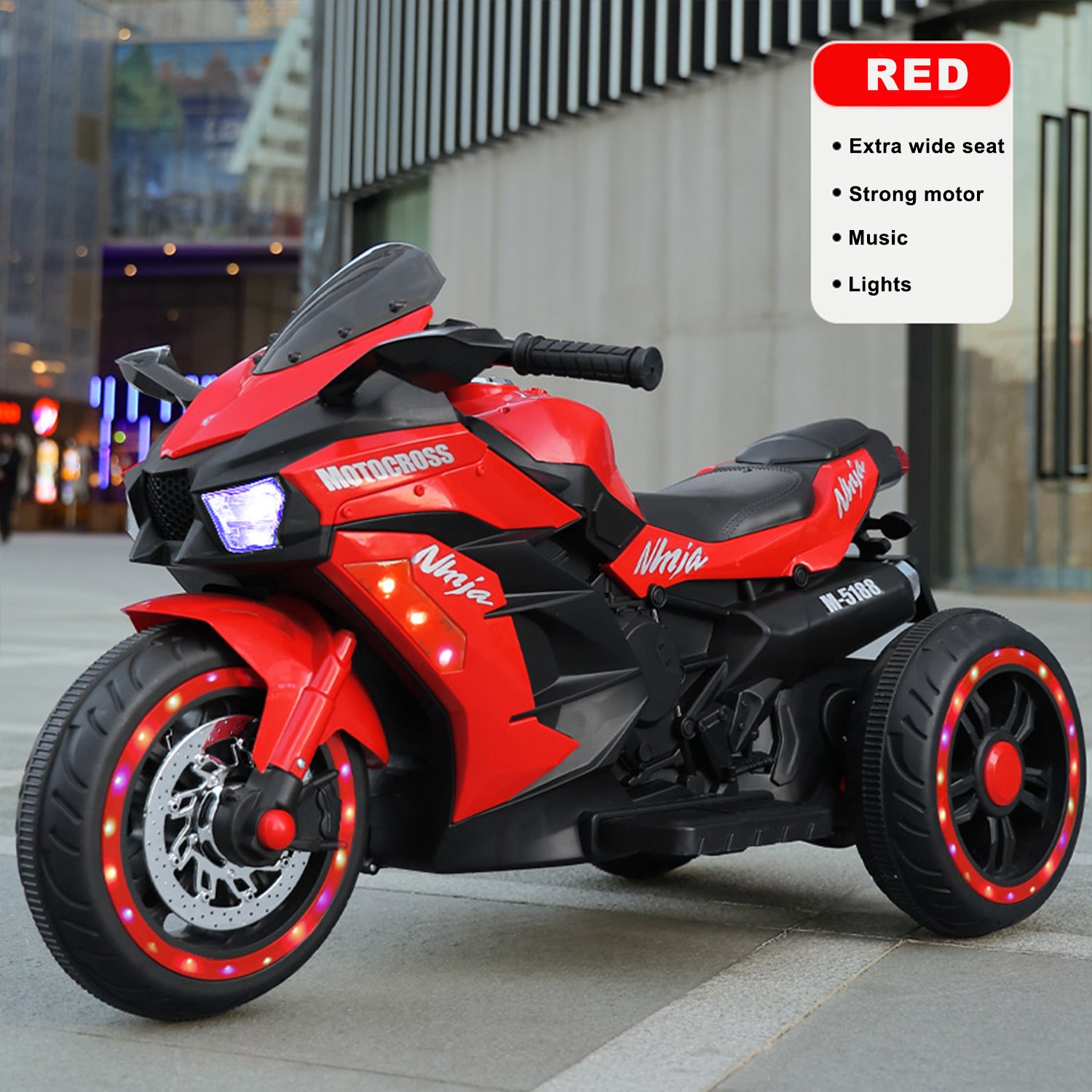 12V Battery Motorcycle, 3Wheel Motorbike Kids Rechargeable Ride On Car Electric Cars Motorcycles--RED MLNshops