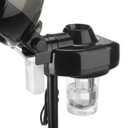 Close-up of black hair steamer with adjustable height and water tank