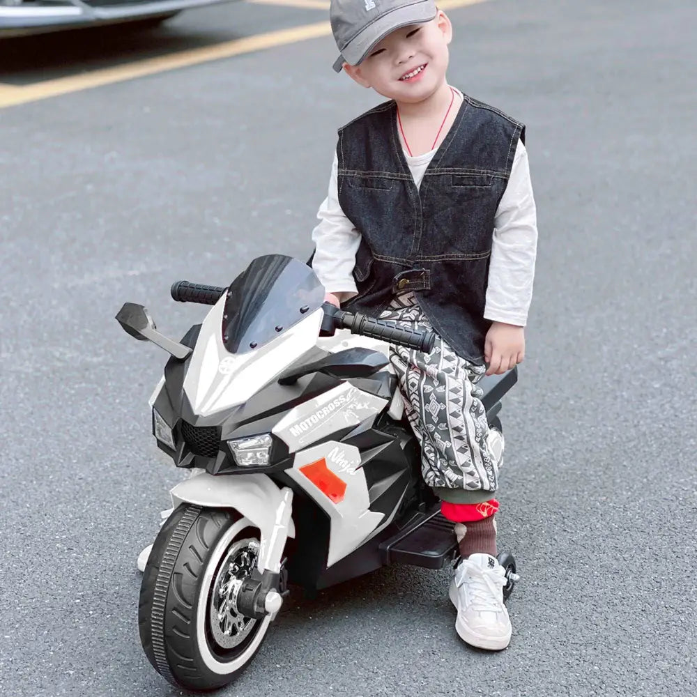 12V Battery Motorcycle, 2 Wheel Motorbike Kids Rechargeable Ride On Car Electric Cars Motorcycles--WHITE MLNshops]