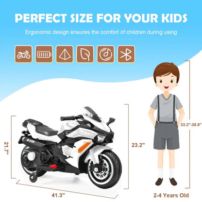 12V Battery Motorcycle, 2 Wheel Motorbike Kids Rechargeable Ride On Car Electric Cars Motorcycles--WHITE MLNshops]