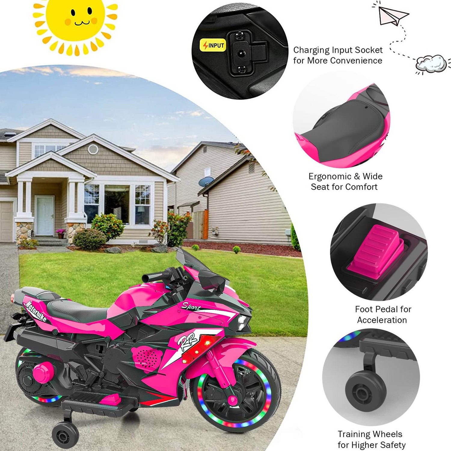 MLNshops 12V Electric Motorcycle for Kids - Sporty Design