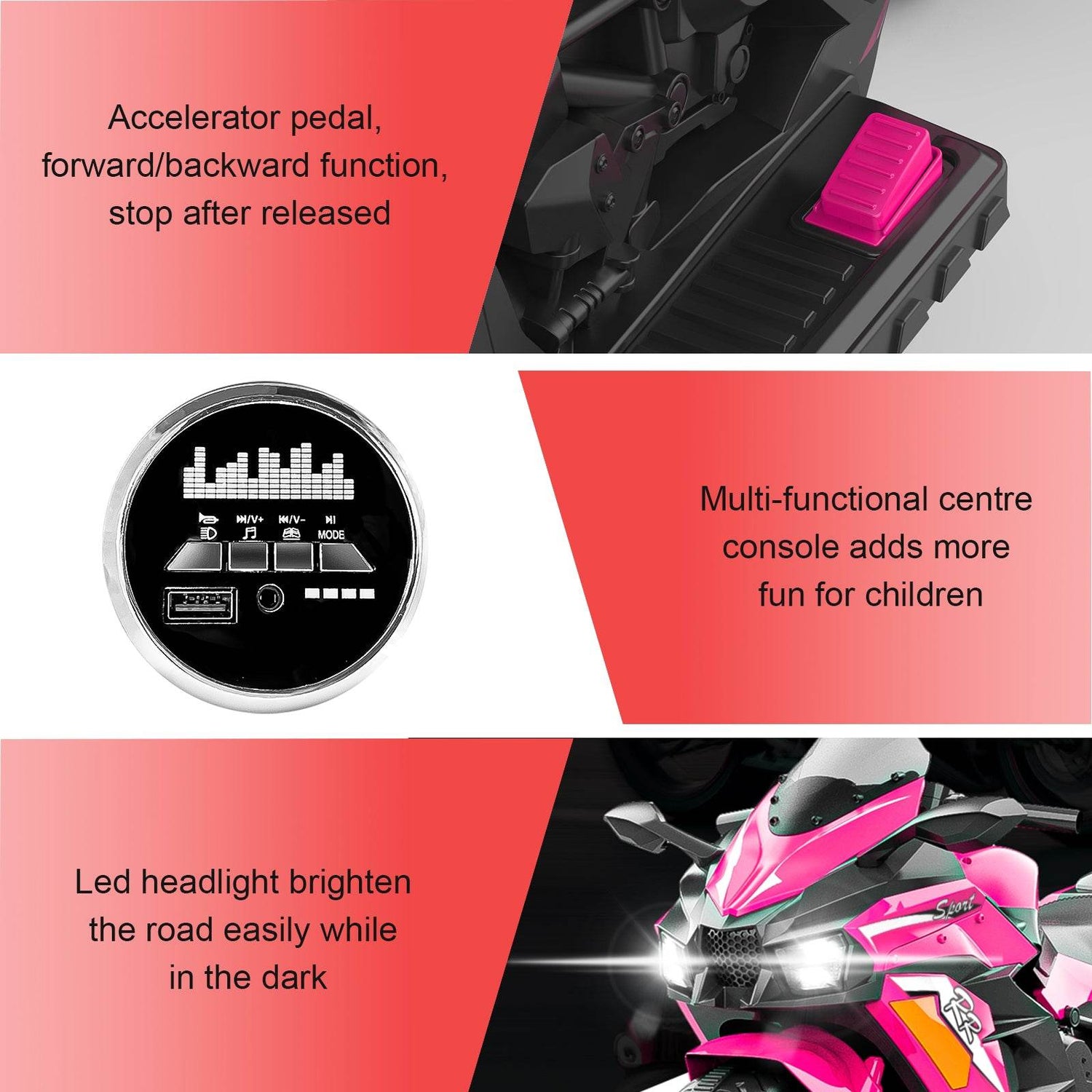 MLNshops 12V Electric Motorcycle for Kids - Sporty Design