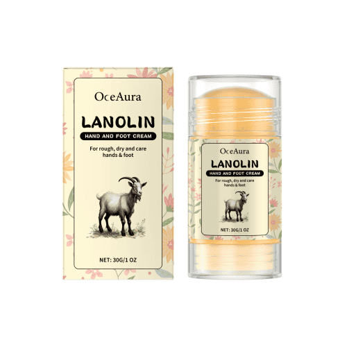 OceAura Lanolin hand and foot cream with packaging on a white background