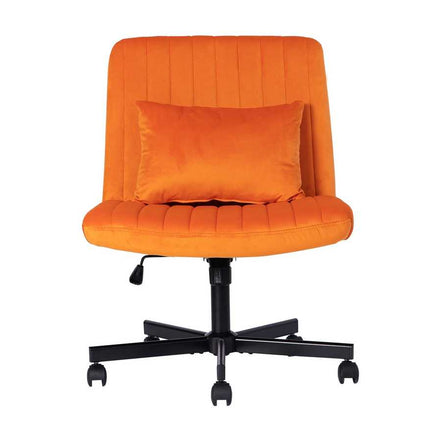 Orange Velvet Office Chair with adjustable height and swivel base, featuring a plush cushion and ergonomic backrest for home or office use.