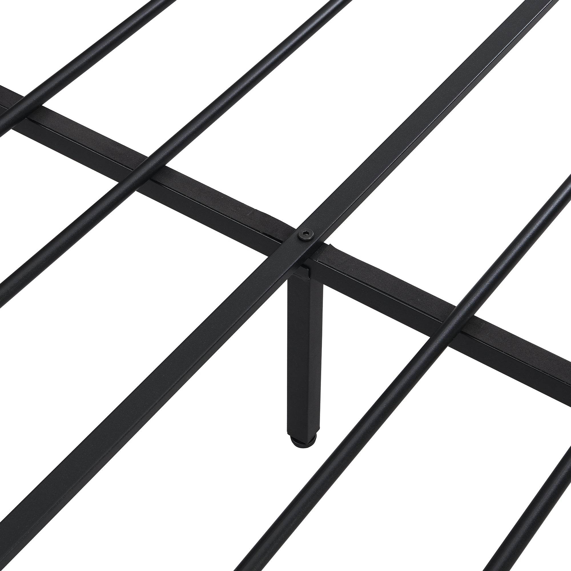 Queen Size Metal Platform Bed Frame with Wooden Headboard and Footboard with USB LINER, No Box Spring Needed, Large Under Bed Storage