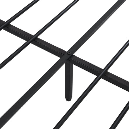 Queen Size Metal Platform Bed Frame with Wooden Headboard and Footboard with USB LINER, No Box Spring Needed, Large Under Bed Storage