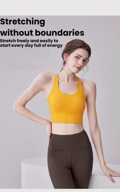 Stretchable Yoga Clothes Top - Slim Fit in yellow, designed for unrestricted movement and daily energy in breathable activewear crop tops.