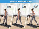 Woman walking, jogging, and running on home treadmill for fitness