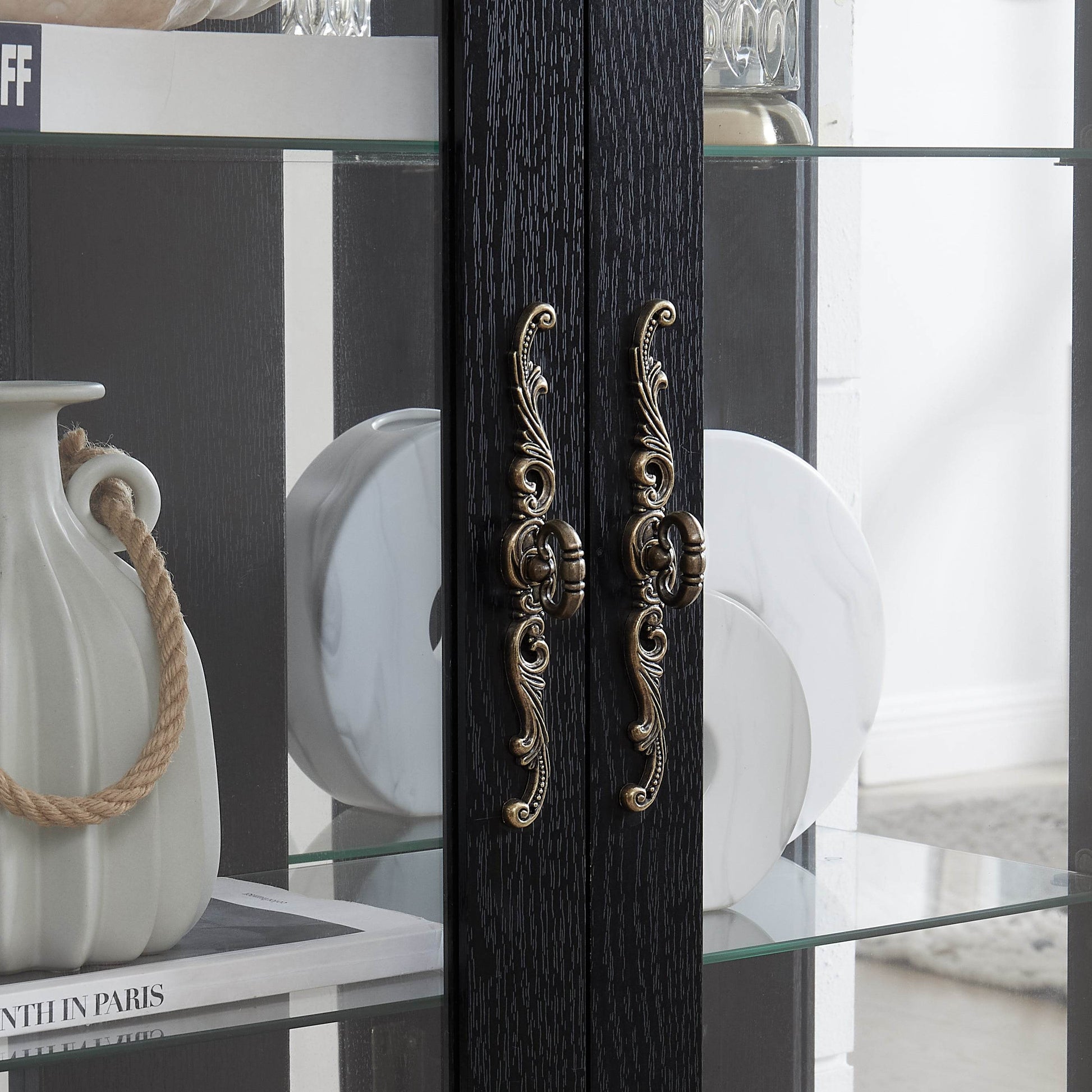 MLNshops black lighted curio cabinet with glass doors