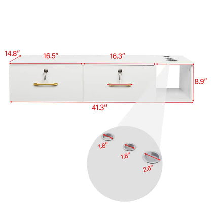 15cm E0 chipboard pitted surface, two drawers and three holes with lock, salon cabinet, white MLNshops]