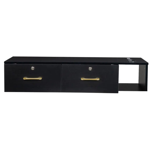 15cm E0 chipboard pitted surface, two drawers and three holes with lock, salon cabinet, black MLNshops]