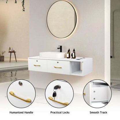 15cm E0 chipboard pitted surface, two drawers and three holes with lock, salon cabinet, white MLNshops]