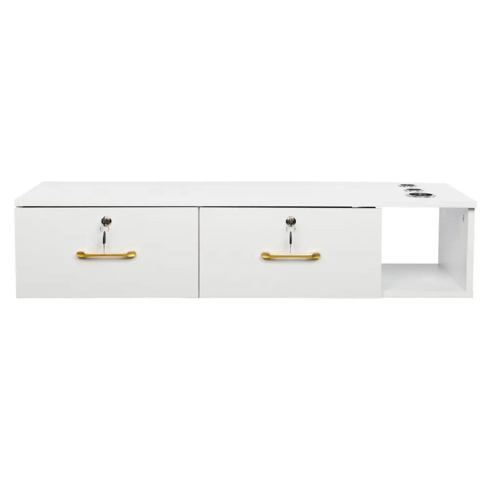 15cm E0 chipboard pitted surface, two drawers and three holes with lock, salon cabinet, white MLNshops]