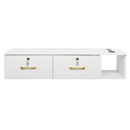 15cm E0 chipboard pitted surface, two drawers and three holes with lock, salon cabinet, white MLNshops]