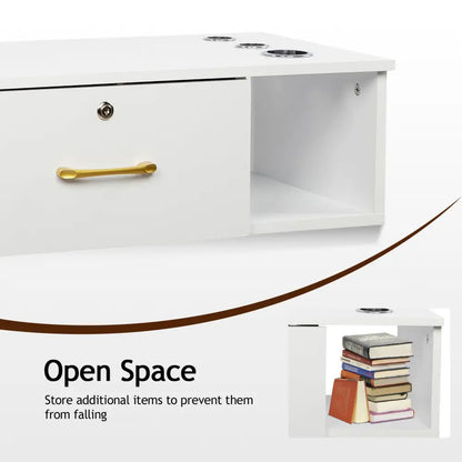 15cm E0 chipboard pitted surface, two drawers and three holes with lock, salon cabinet, white MLNshops]