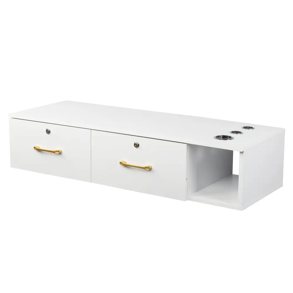 15cm E0 chipboard pitted surface, two drawers and three holes with lock, salon cabinet, white MLNshops]