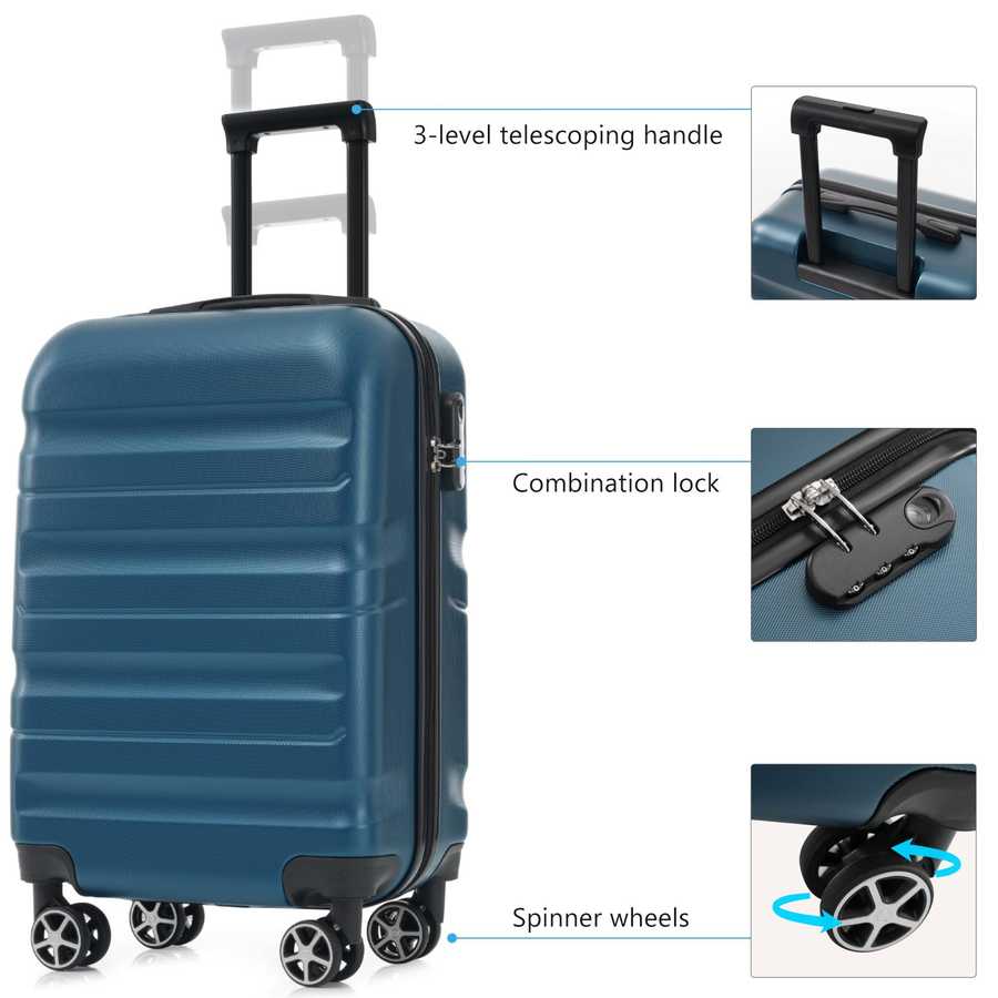 Hardshell ABS Carry-On Luggage with Spinner Wheels, Lightweight Travel Suitcase Set with Foldable Duffel Bag for Men & Women, 20Inch