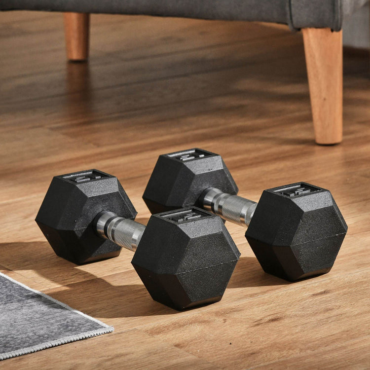 MLNshops 15lbs Rubber Dumbbells Exercise Hex Dumbbell Set