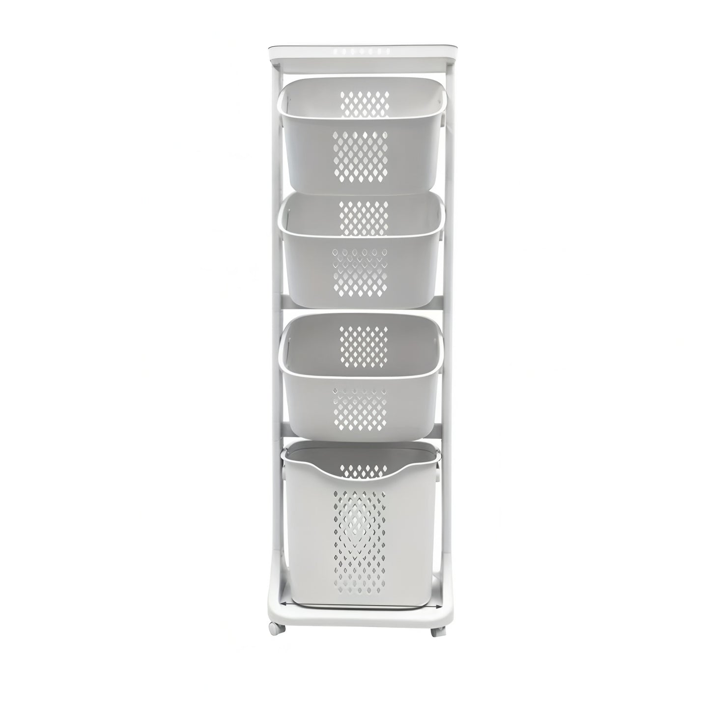 4-Tier Laundry Hamper Sorter, Laundry Storage Organizer with Wheels Removable Rolling Laundry Baskets, Bathroom Cart for Dirty Clothes, White