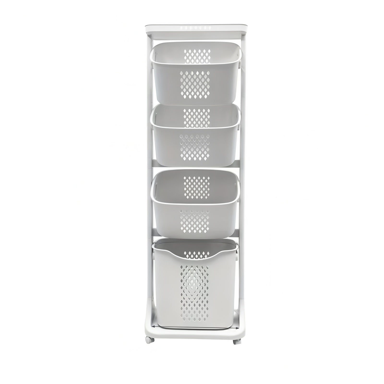 4-Tier Laundry Hamper Sorter, Laundry Storage Organizer with Wheels Removable Rolling Laundry Baskets, Bathroom Cart for Dirty Clothes, White