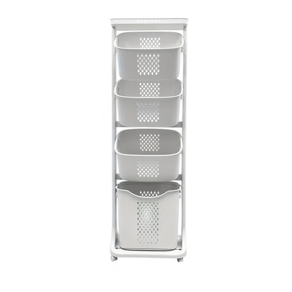 4-Tier Laundry Hamper Sorter, Laundry Storage Organizer with Wheels Removable Rolling Laundry Baskets, Bathroom Cart for Dirty Clothes, White