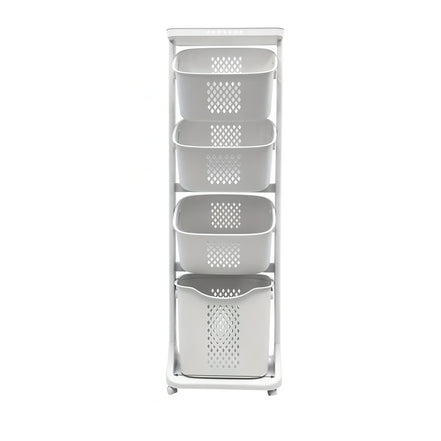 4-Tier Laundry Hamper Sorter, Laundry Storage Organizer with Wheels Removable Rolling Laundry Baskets, Bathroom Cart for Dirty Clothes, White