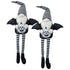 Two Halloween-themed gnomes with bat wings and striped legs on a white background