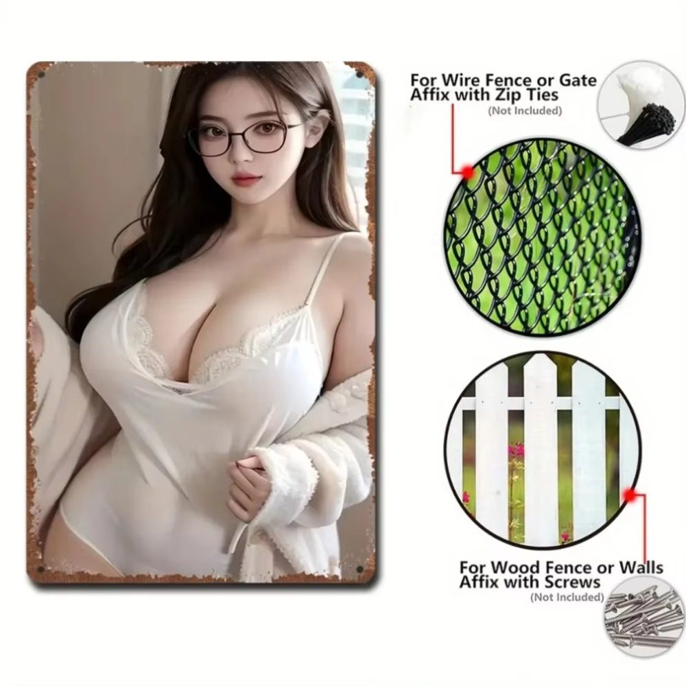 Installation guide for aluminum wall art decor showing mounting options on wire fences and wooden walls. Durable and easy to install design.