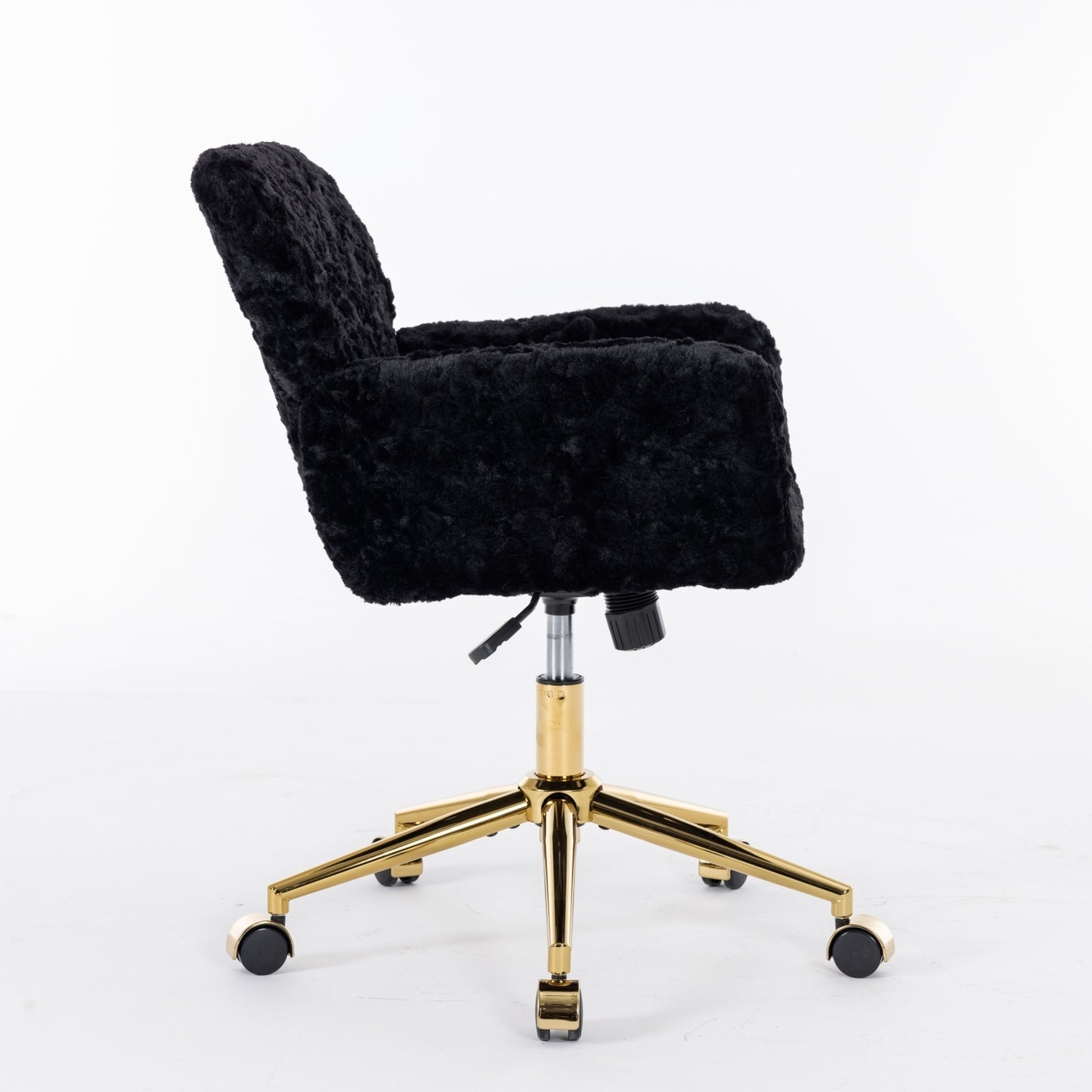 Furniture Office Chair,Artificial rabbit hair Home Office Chair with Golden Metal Base,Adjustable Desk Chair Swivel Office Chair,Vanity Chair(Black)