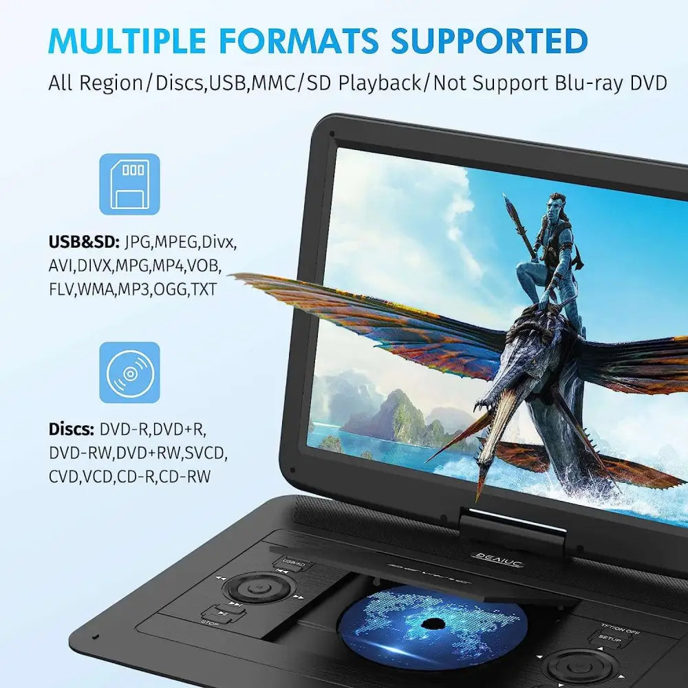 17.9" Portable DVD Player with 15.6" HD Swivel Screen, Support Multiple DVD CD Formats/USB/SD Card/Sync TV MLNshops]