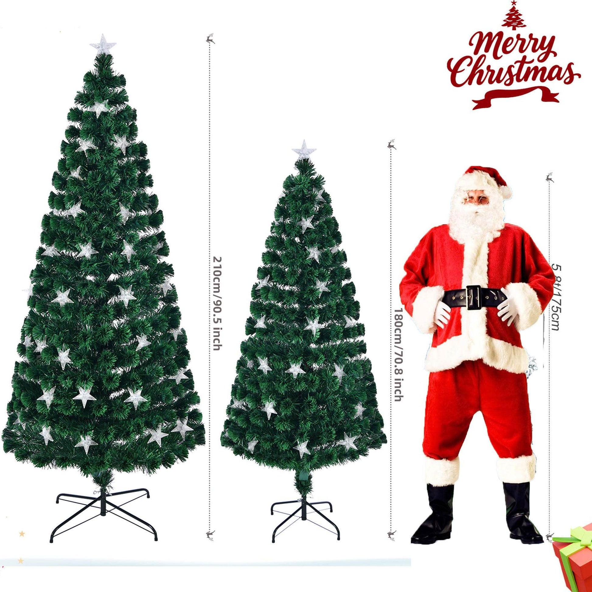 6FT Pre-lit Fiber Optic Christmas Tree with Large Stars, Artificial Christmas Tree Spruce Tree Color Changing Optical Fiber Lights,with Metal Stand,Full Tree for Holiday Decoration