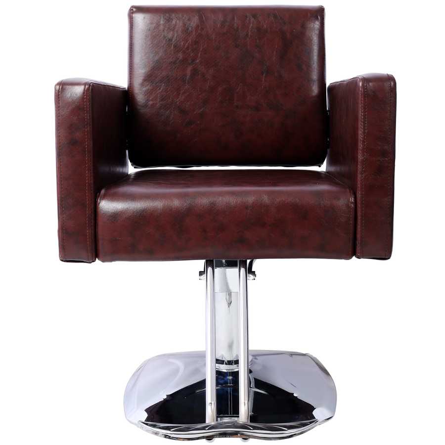 Front view of heavy duty salon chair with cushioned seat and backrest, built for durability and comfort in professional salons.