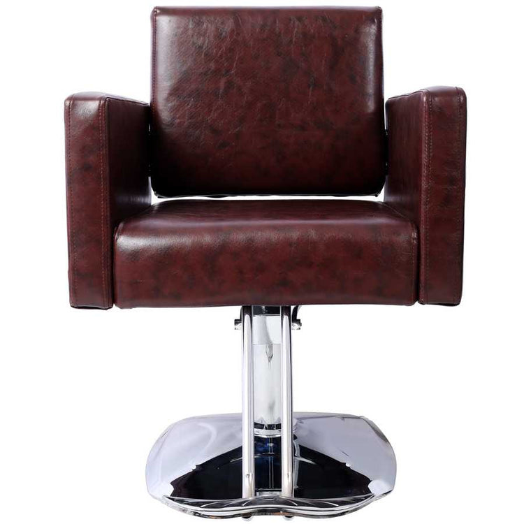 Front view of heavy duty salon chair with cushioned seat and backrest, built for durability and comfort in professional salons.