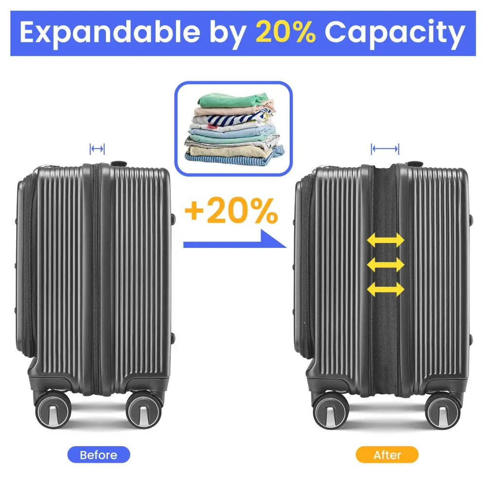 18" Carry On Luggage with Front Open Door &Laptop Interlayer, Hard Shell Suitcase Built-In TSA Luggage Lock, Hardside Lightweight PC Travel Suitcase MLNshops]