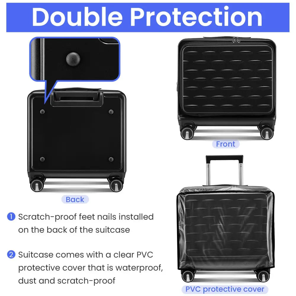 18" Carry On Luggage with Front Open Door &Laptop Interlayer, Hard Shell Suitcase Built-In TSA Luggage Lock, Hardside Lightweight PC Travel Suitcase MLNshops]