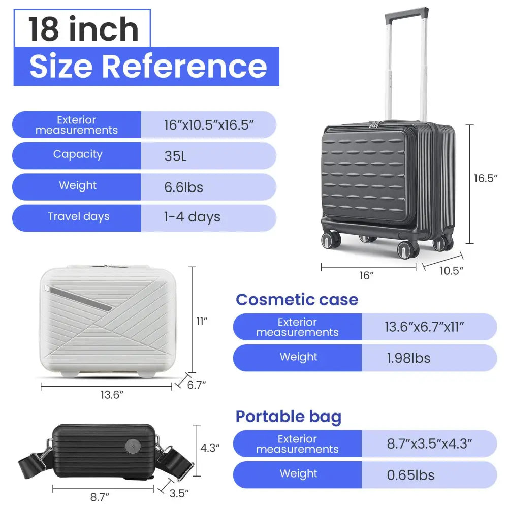 18" Carry On Luggage with Front Open Door &Laptop Interlayer, Hard Shell Suitcase Built-In TSA Luggage Lock, Hardside Lightweight PC Travel Suitcase MLNshops]