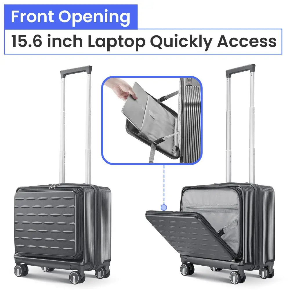 18" Carry On Luggage with Front Open Door &Laptop Interlayer, Hard Shell Suitcase Built-In TSA Luggage Lock, Hardside Lightweight PC Travel Suitcase MLNshops]