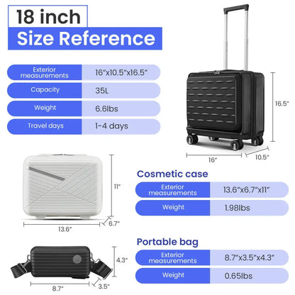 18" Carry On Luggage with Front Open Door &Laptop Interlayer, Hard Shell Suitcase Built-In TSA Luggage Lock, Hardside Lightweight PC Travel Suitcase MLNshops]