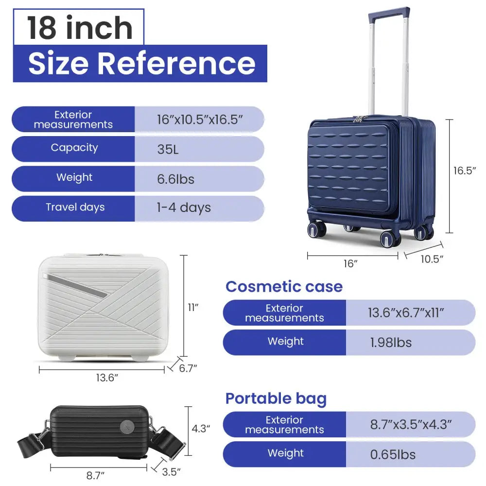 18" Carry On Luggage with Front Open Door &Laptop Interlayer, Hard Shell Suitcase Built-In TSA Luggage Lock, Hardside Lightweight PC Travel Suitcase MLNshops]