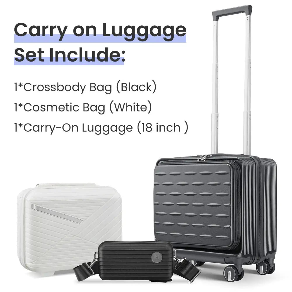 18" Carry On Luggage with Front Open Door &Laptop Interlayer, Hard Shell Suitcase Built-In TSA Luggage Lock, Hardside Lightweight PC Travel Suitcase MLNshops]