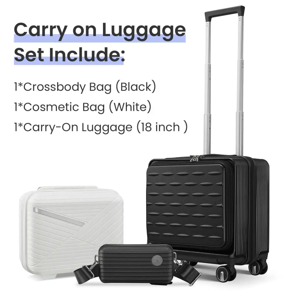 18" Carry On Luggage with Front Open Door &Laptop Interlayer, Hard Shell Suitcase Built-In TSA Luggage Lock, Hardside Lightweight PC Travel Suitcase MLNshops]