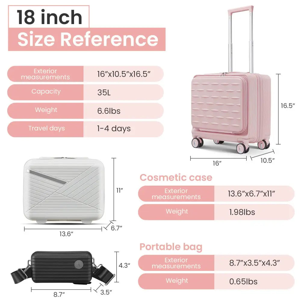 18" Carry On Luggage with Front Open Door &Laptop Interlayer, Hard Shell Suitcase Built-In TSA Luggage Lock, Hardside Lightweight PC Travel Suitcase MLNshops]