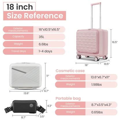 18" Carry On Luggage with Front Open Door &Laptop Interlayer, Hard Shell Suitcase Built-In TSA Luggage Lock, Hardside Lightweight PC Travel Suitcase MLNshops]