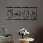 Contemporary minimalist face wall art 4-pack, stylish home decor with black frames