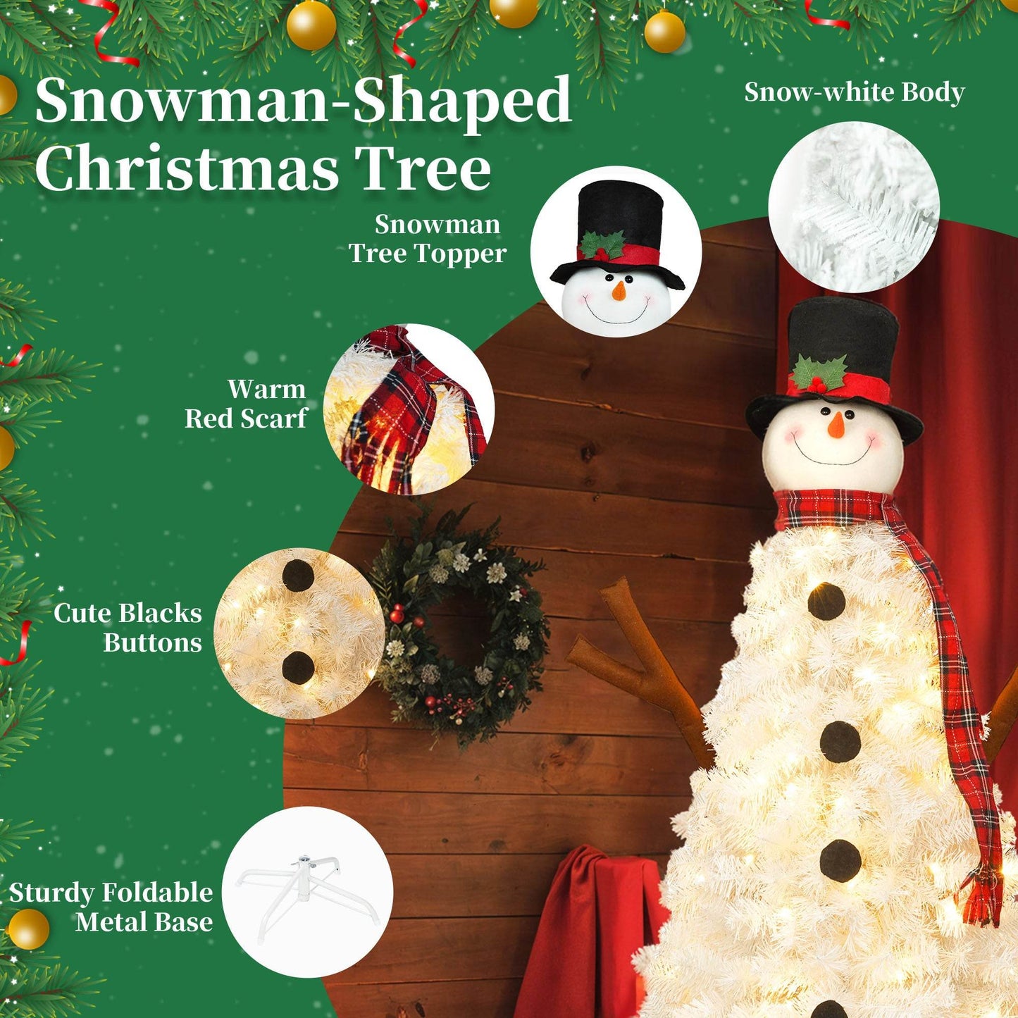 4ft Snowman Christmas Tree -Shaped Christmas Tree with Light