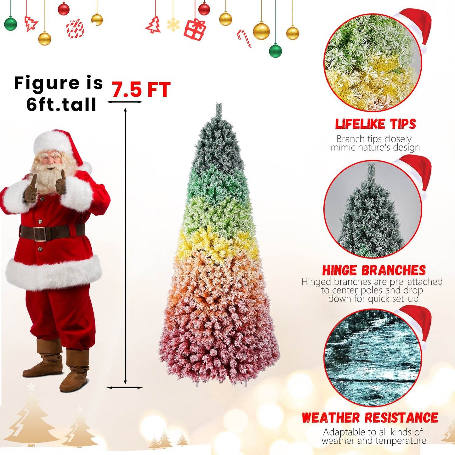 6ft Rainbow Flocked PVC Christmas Tree - Vivid Color