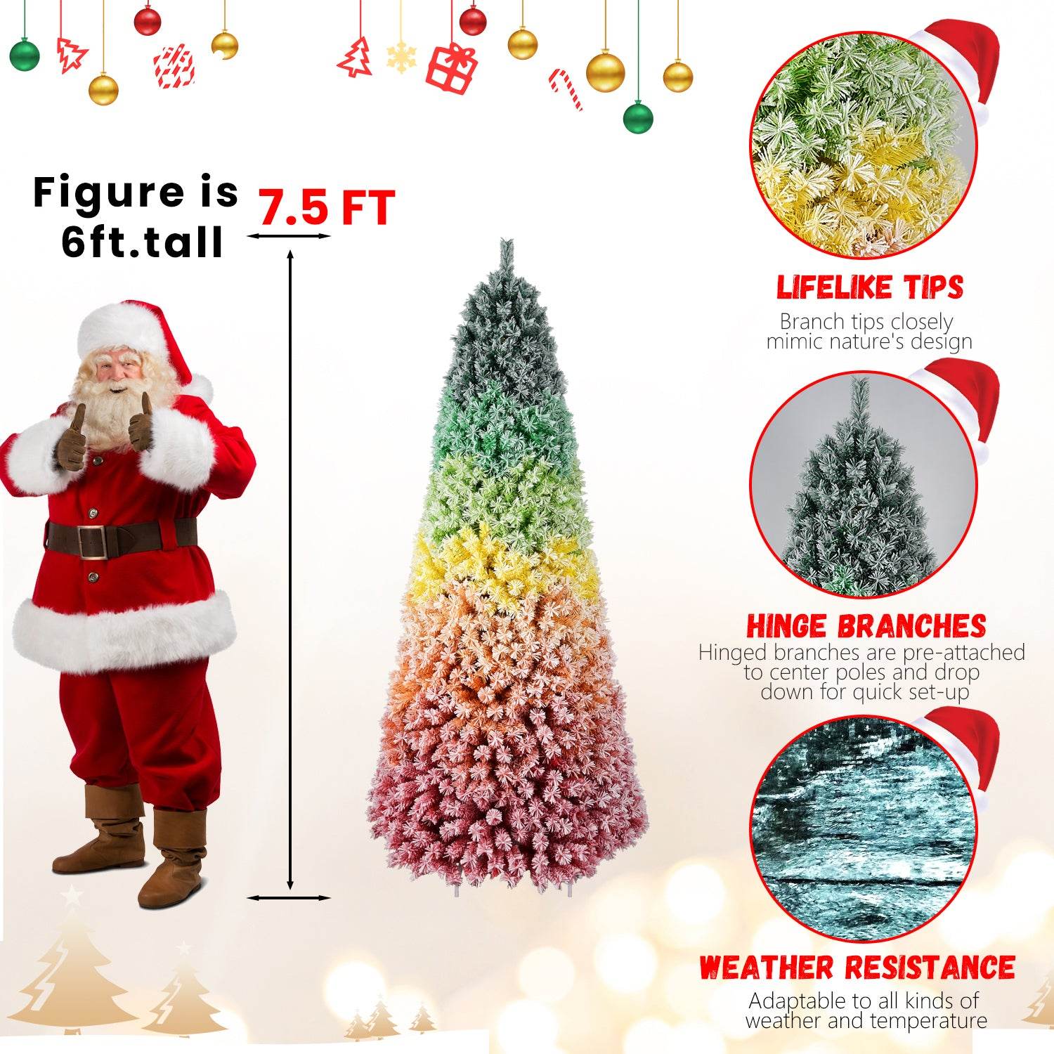 6ft Rainbow Flocked PVC Christmas Tree - Vivid Color