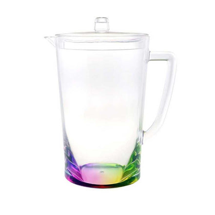 2.75 Quarts BPA Free Drink Pitcher with Lid featuring a clear body and rainbow-colored base, ideal for serving cold beverages at home or parties.