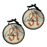 Set of two Halloween circle signs with black ribbons, October 31 date, spider web design, ideal for festive seasonal home decor