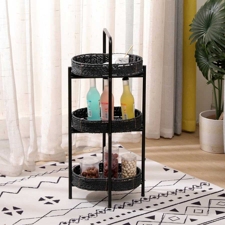 Modern 3-Tier Handwoven Side Table with Oval Organizer